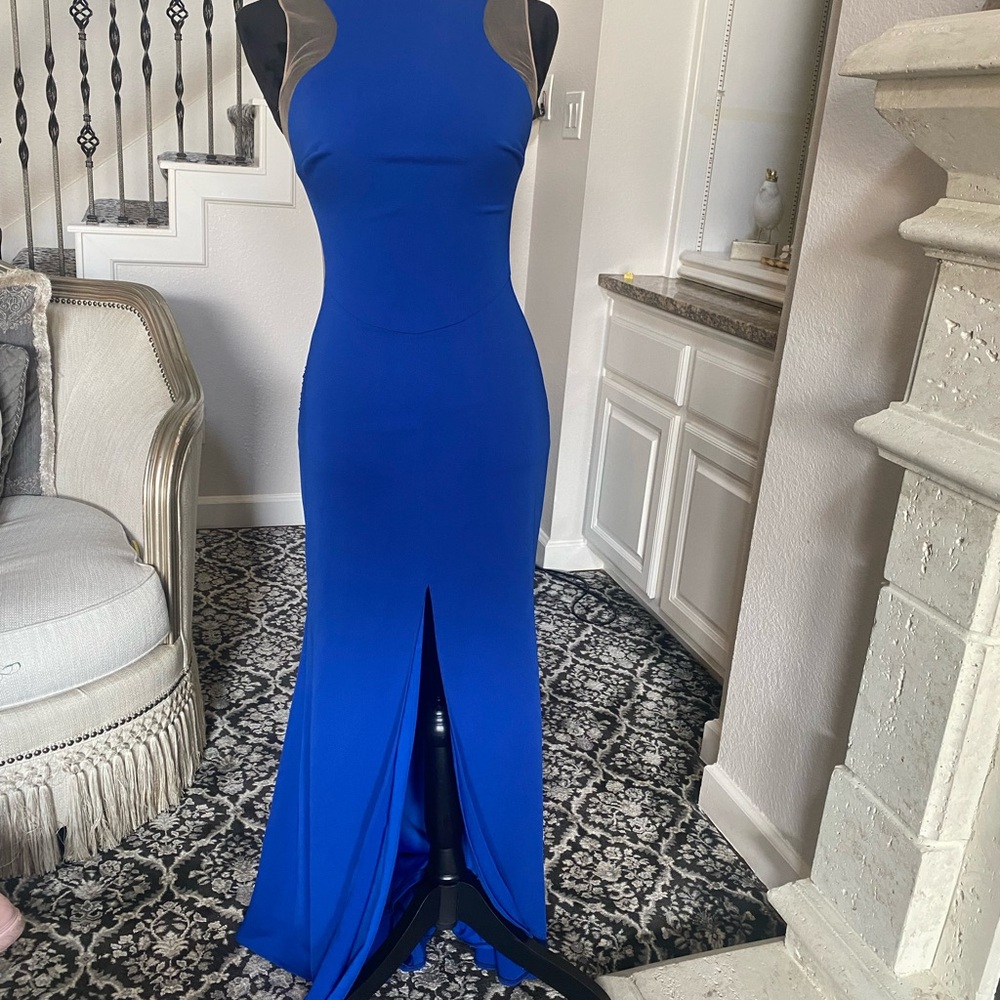 COPY - YKK blue maxi strapless transparent waist lines dress